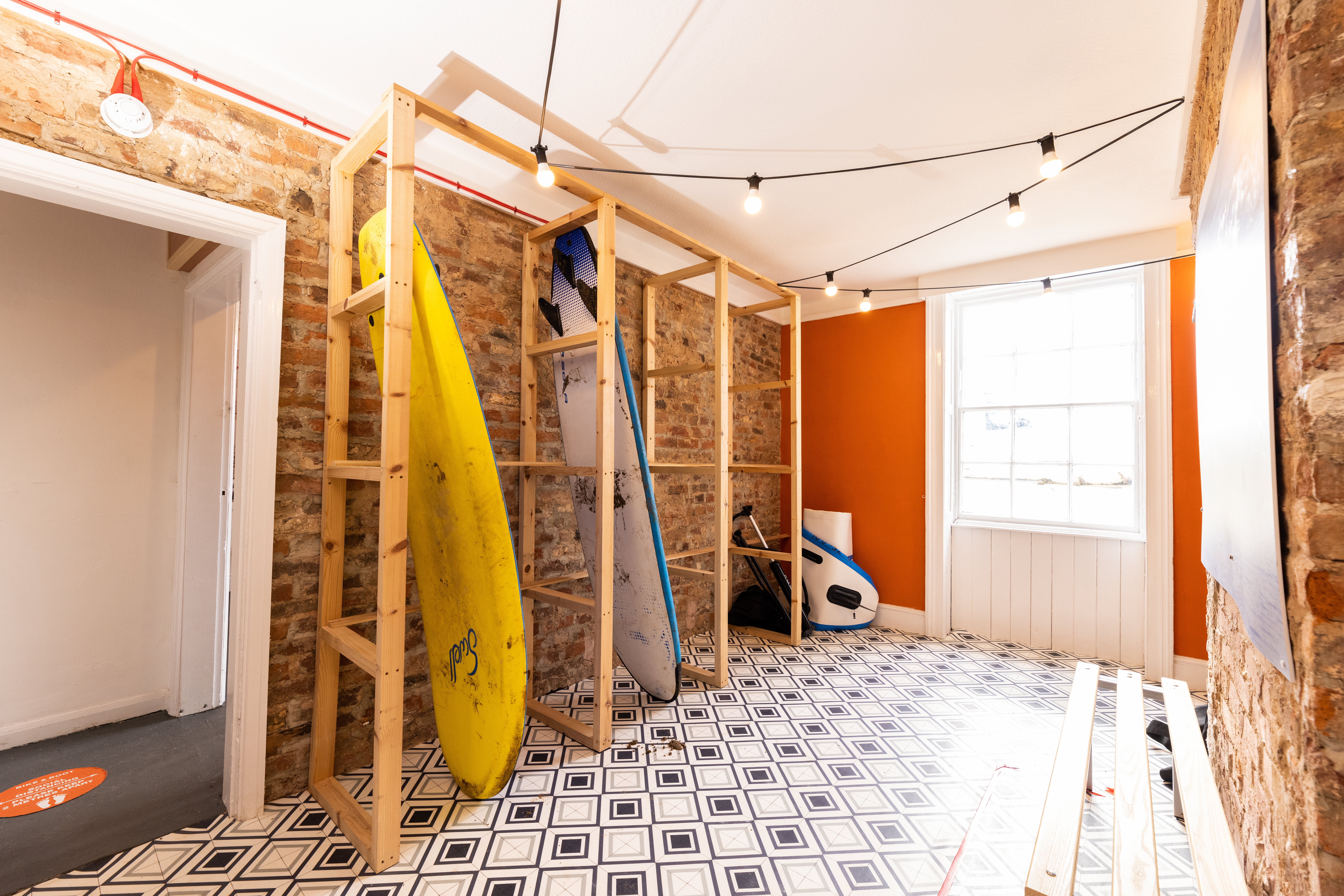 surfboard racks at the bike and boot hotel
